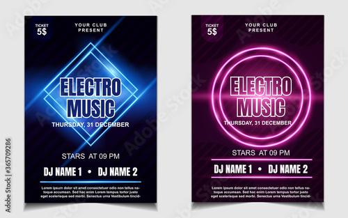 Night dance party music layout design template background with dynamic gradient style. Colorful neon electro style vector for concert disco, club party, event flyer invitation, cover festival poster