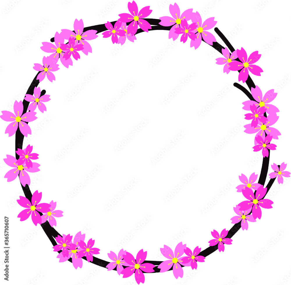 Simple cartoon hand drawn cherry blossom wreath border Simple cartoon hand drawn cherry blossom wreath border