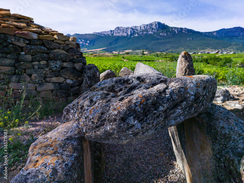 Dolmen de San Martin in Laguardia in the Rioja Alavesa with the Sierra de Cantabria in the background. Alava, Basque Country, Spain, Europe photo