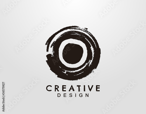 Letter O Logo With Circle Grunge Splatter Element. Retro logo design template.