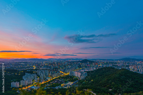morning korea cityscapse Scenic Area in Seoul, the capital from Ansan Bongsudae mountain best landmark of Seoul , South Korea
