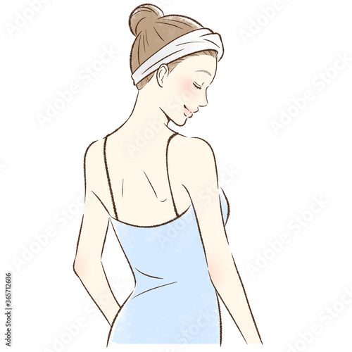 笑顔で背中を向ける女性