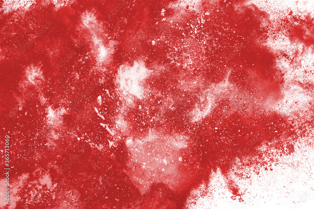 Freeze motion of red powder exploding, isolated on white background. Abstract design of red dust cloud. Particles explosion screen saver, wallpaper Freeze motion of red powder exploding, isolated on white background. Abstract design of red dust cloud. Particles explosion screen saver, wallpaper
