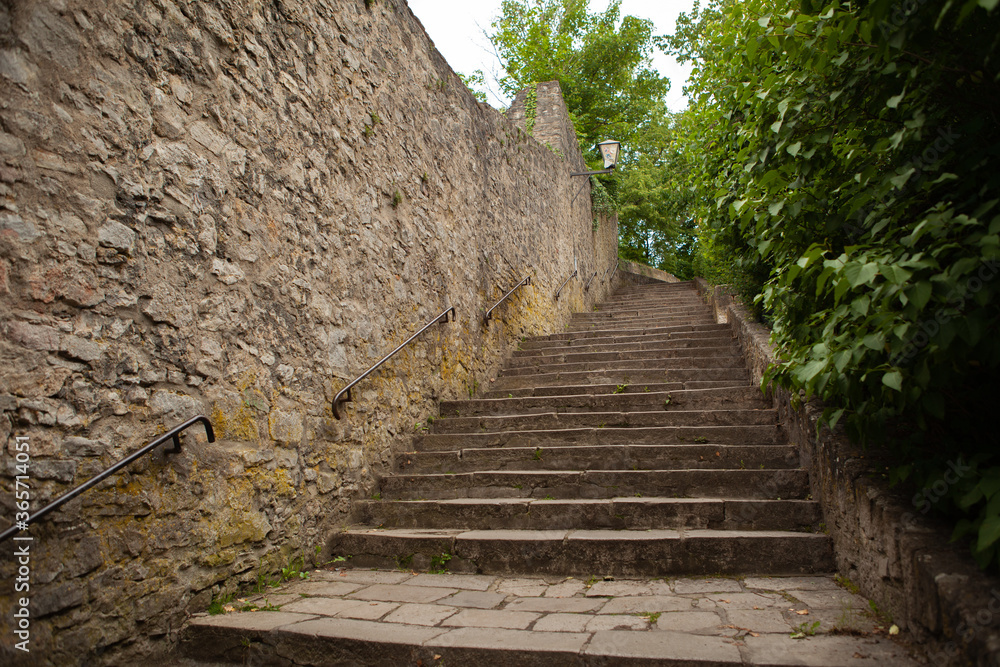 An old stone staircase leading to the sights.