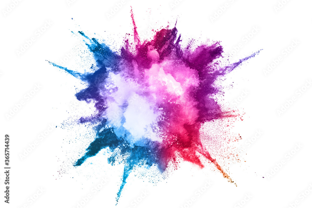 Obraz abstract powder splatted background. Colorful powder explosion on white background. Colored cloud. Colorful dust explode. Paint Holi.