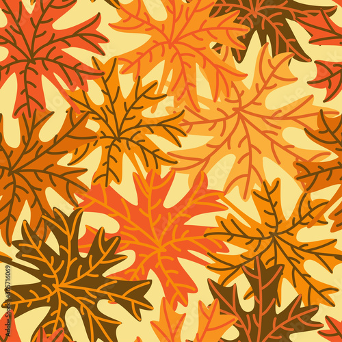 Vector seamless pattern colorful design of leaf doodles in pastel autumn tones