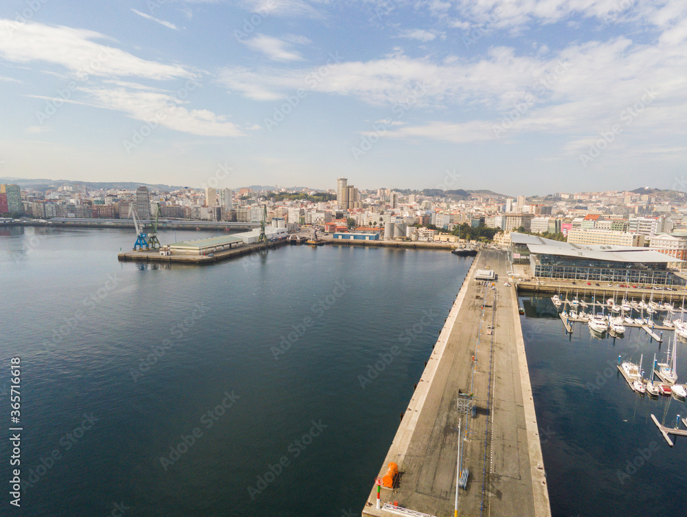 La Coruna. Aerial view in harbor Area . Galicia,Spain. Drone Photo