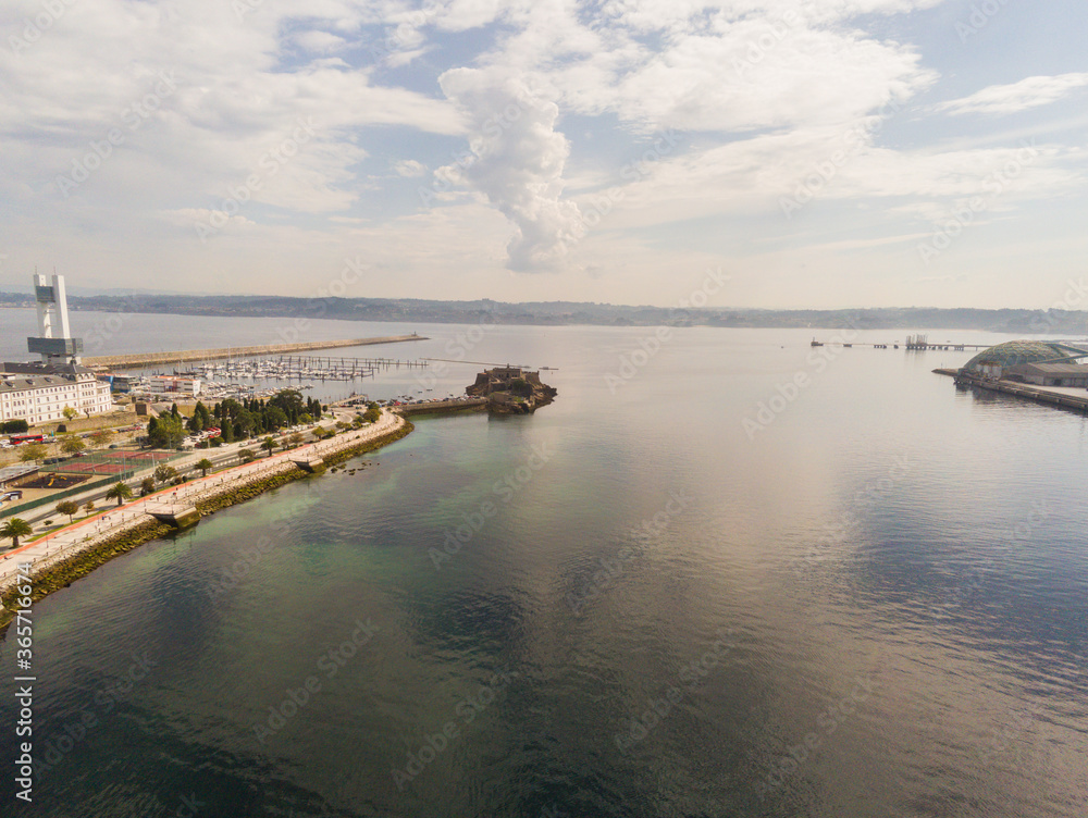 La Coruna. Aerial view in harbor Area . Galicia,Spain. Drone Photo