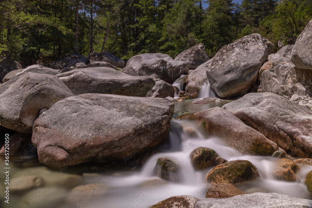The Restonica Valley, popular tourist destination in the heart of Corsica, France The Restonica Valley, popular tourist destination in the heart of Corsica, France