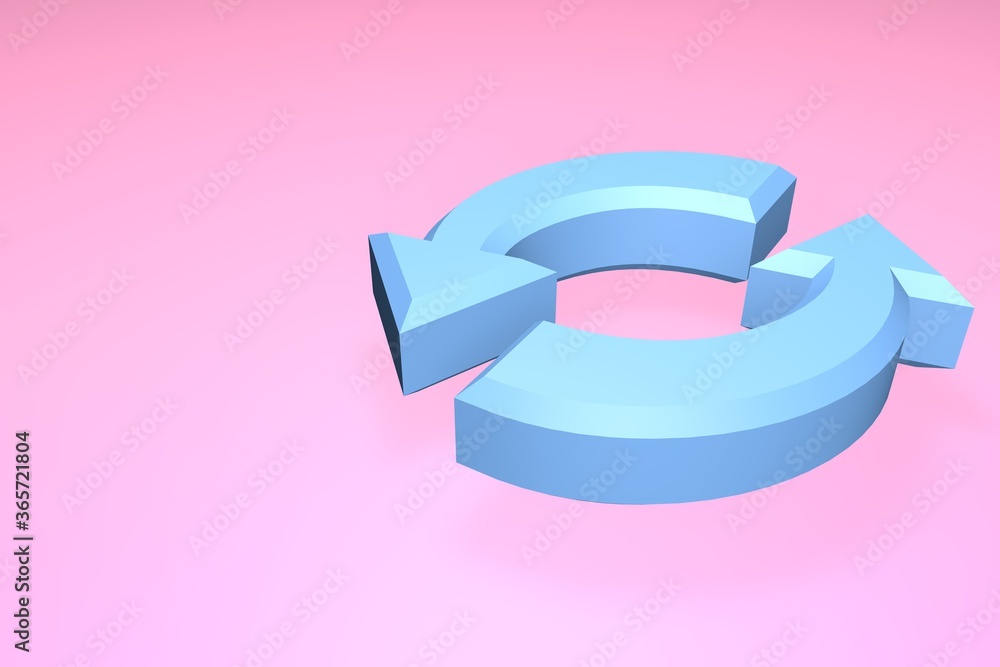 Blue Reload icon isolated on pink background. Refresh symbol. Rotation arrows in a circle. Minimalistic concept with copy space. 3d render illustration Blue Reload icon isolated on pink background. Refresh symbol. Rotation arrows in a circle. Minimalistic concept with copy space. 3d render illustration