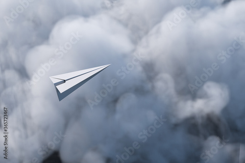 Paper plane fly over the cloud  3d rendering