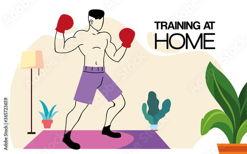 man training at home for quarantine