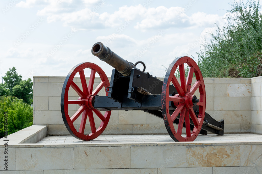 Medieval cannon installation at the entrance to the fortress, Moldova