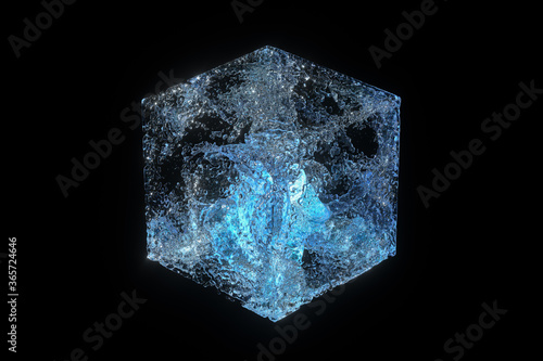 Glass cube with glowing particles inside, 3d rendering. © Vink Fan