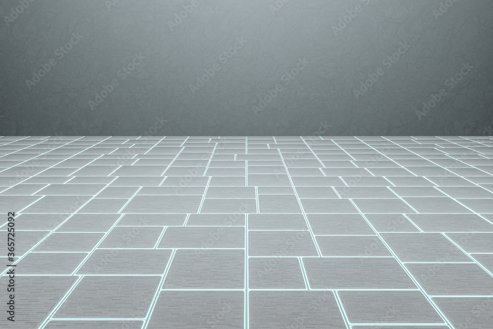 Corner floor with tile cube floor, 3d rendering.