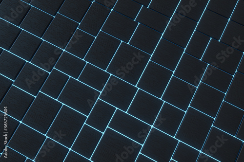 Tile cubes with glowing lines gap  3d rendering.