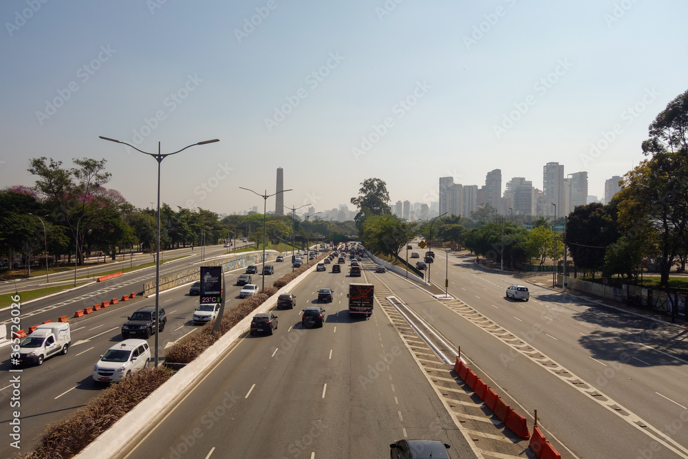 traffic jam on large avenue in Sao Paulo city, cityscape