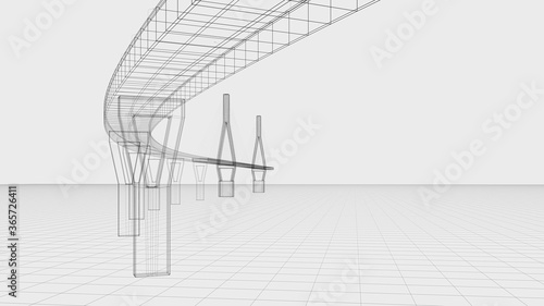 Fototapeta Naklejka Na Ścianę i Meble -  Sketch lines of suspension bridge, 3d rendering.
