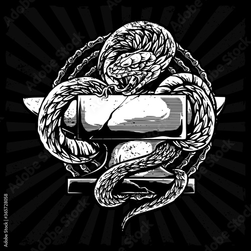 vector of snake with anvil iron illustration