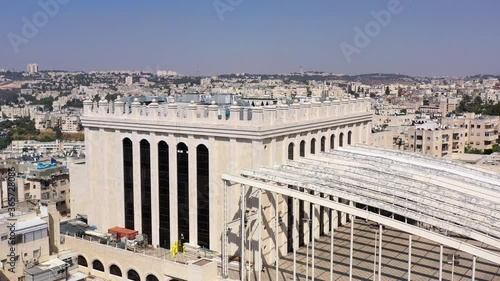 Jerusalem Belz Great Synagogue in Romema neighbourhood, Aerial
jewish orthodox neighbourhood, July,2020
 photo