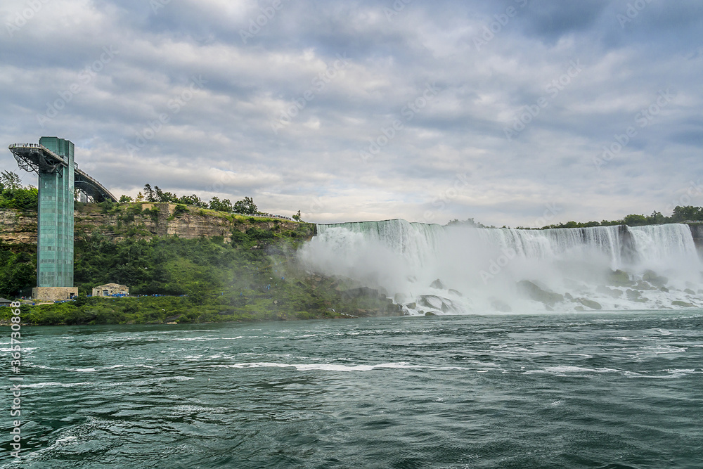Niagara Falls close-up in the day. Ontario, Canada.