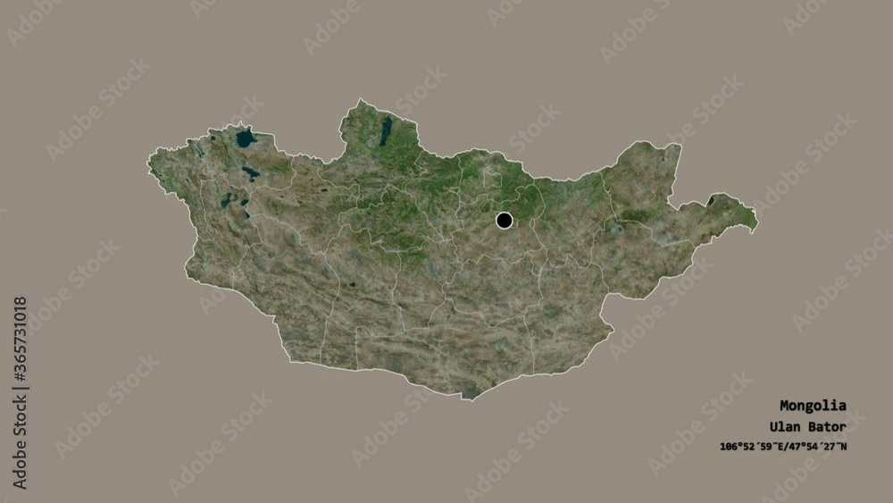 Sühbaatar, province of Mongolia, with its capital, localized, outlined and zoomed with informative overlays on a satellite map in the Stereographic projection. Animation 3D Sühbaatar, province of Mongolia, with its capital, localized, outlined and zoomed with informative overlays on a satellite map in the Stereographic projection. Animation 3D