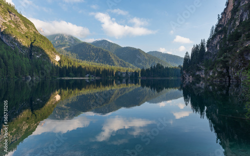 Fototapeta Naklejka Na Ścianę i Meble -  Mountain landscape reflected in the waters of Lake Braies