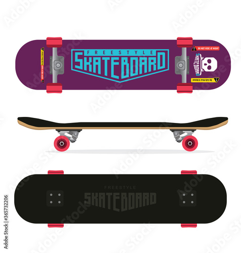 Skateboards set of three styles top and bottom view 