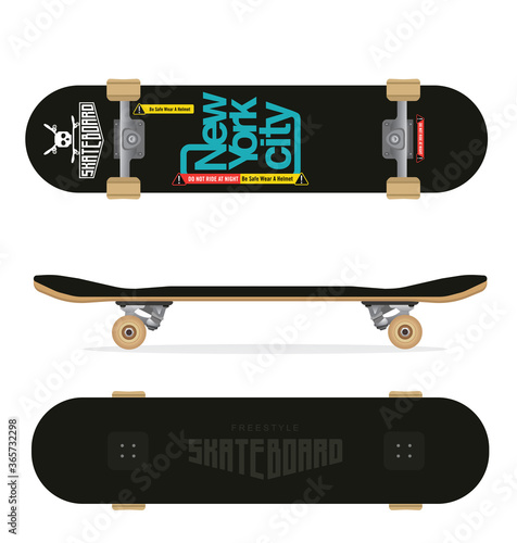 Skateboards set of three styles top and bottom view 