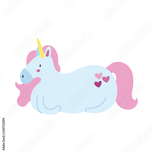 cute unicorn with hearts magical horse hand draw style icon