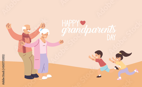 Grandmother and grandfather with grandchildren of happy grandparents day vector design