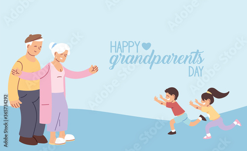 Grandmother and grandfather with grandchildren of happy grandparents day vector design