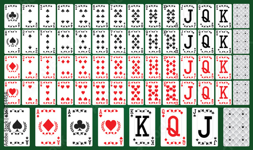 Poker cards full set on green background
