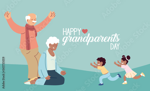 Grandmother and grandfather with grandchildren of happy grandparents day vector design photo