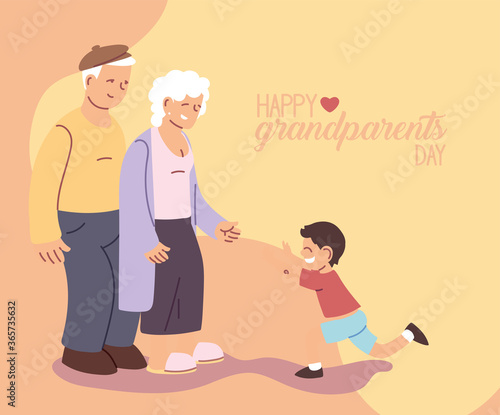 Grandmother and grandfather with grandson of happy grandparents day vector design