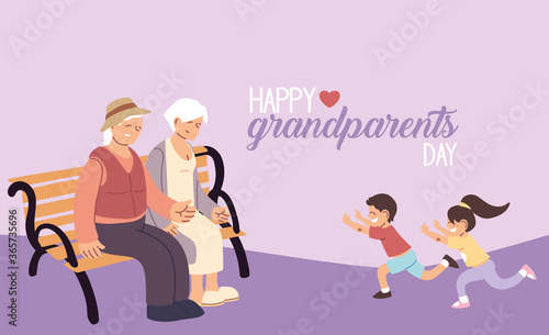 Grandmother and grandfather with grandchildren of happy grandparents day vector design