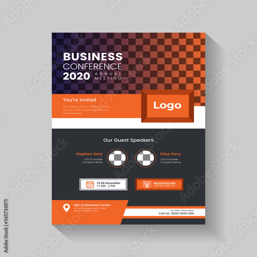 Business Conference Advertising Banner Vector. Vintage Golden Microphone And Laptop, Paper List And Pen, Speakers Names, Address, Conference Date And Time. Concept Template Realistic 3d Illustration
