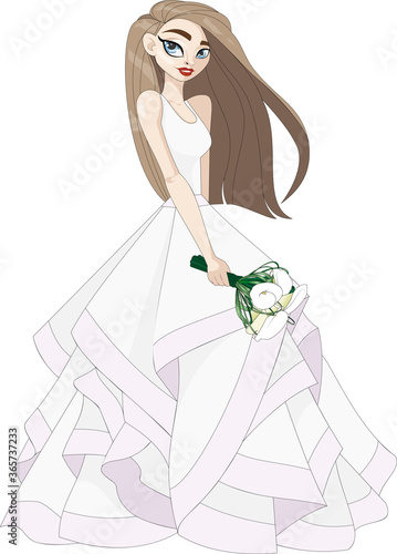 girl in wedding dress with bouquet of flowers