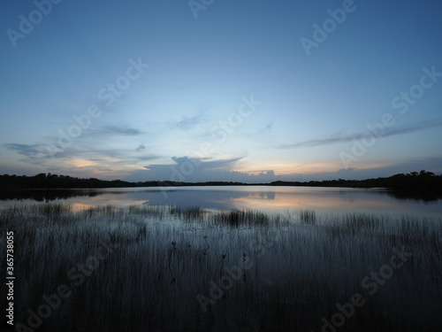 Morning twilight over Nine Mile Pond in Everglades National Park, Florida on perfectly calm summer morning.