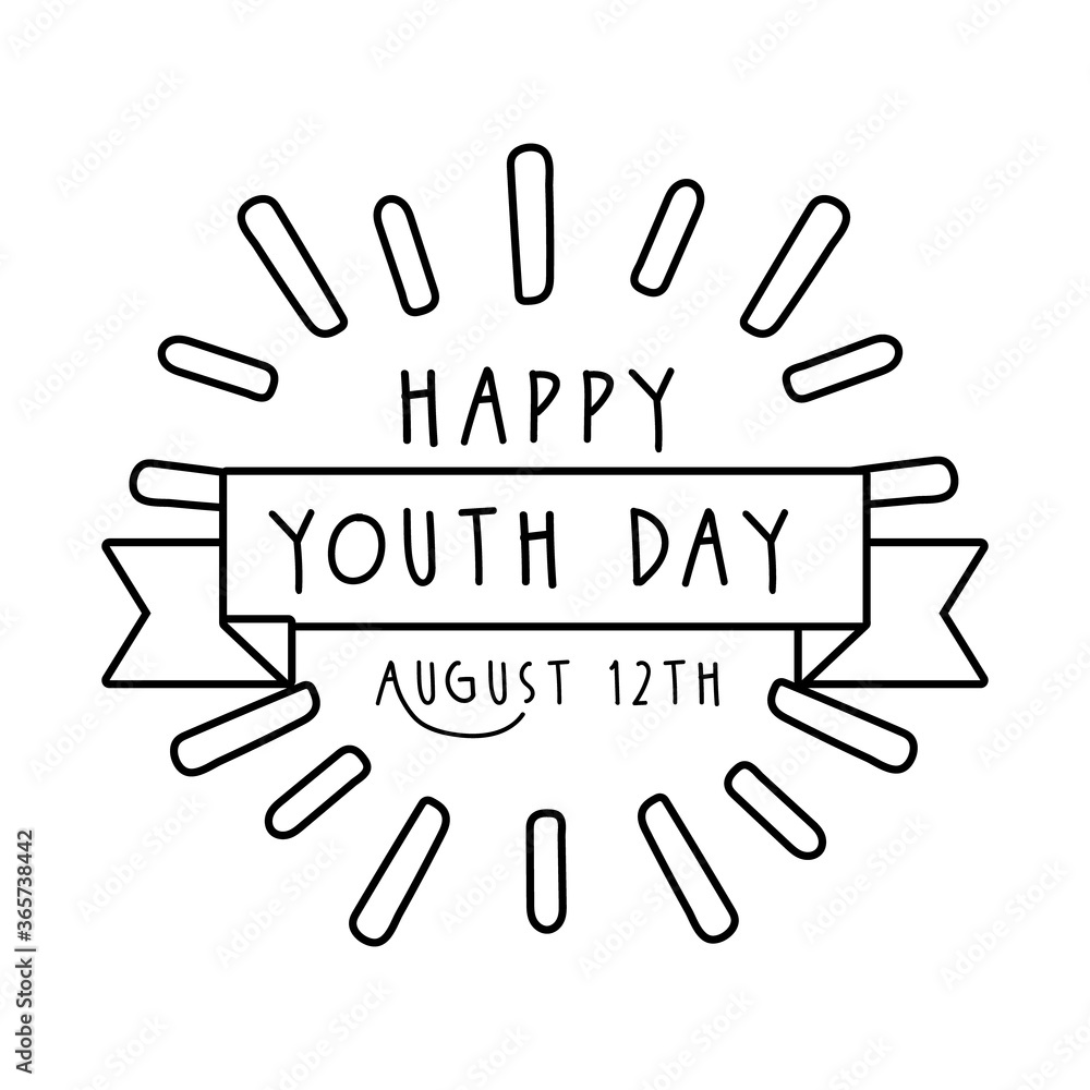 happy youth day lettering with ribbon frame line style happy youth day lettering with ribbon frame line style