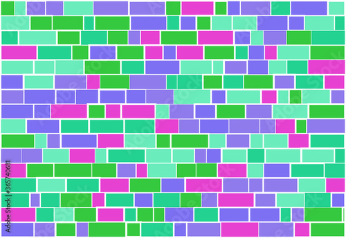 Multicolor brick wall from nested rectangles vector background with six different colors, mosaic pattern with random white borders, useful for backgrounds, wallpapers and wrapping