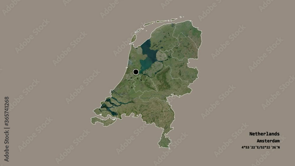 Overijssel, province of Netherlands, with its capital, localized, outlined and zoomed with informative overlays on a satellite map in the Stereographic projection. Animation 3D Overijssel, province of Netherlands, with its capital, localized, outlined and zoomed with informative overlays on a satellite map in the Stereographic projection. Animation 3D