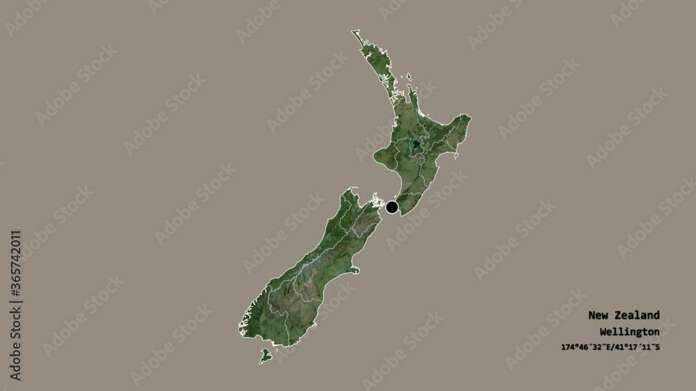 Canterbury, regional council of New Zealand, with its capital, localized, outlined and zoomed with informative overlays on a satellite map in the Stereographic projection. Animation 3D Canterbury, regional council of New Zealand, with its capital, localized, outlined and zoomed with informative overlays on a satellite map in the Stereographic projection. Animation 3D