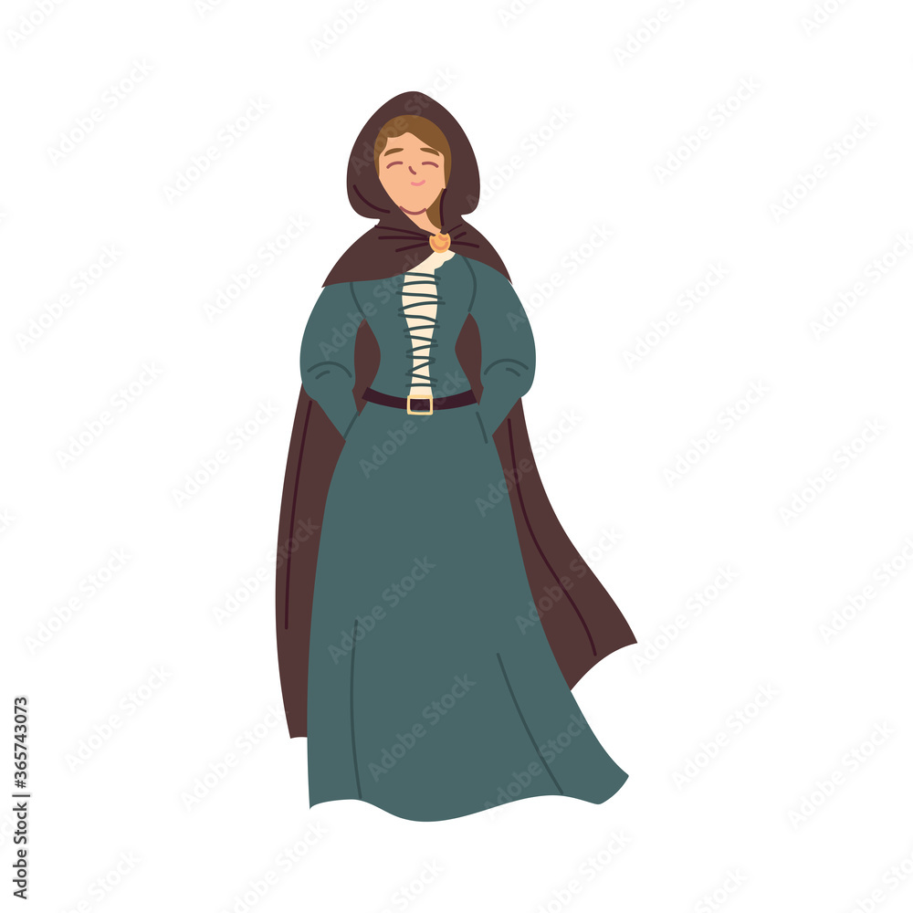 Medieval woman with dress and cap vector design