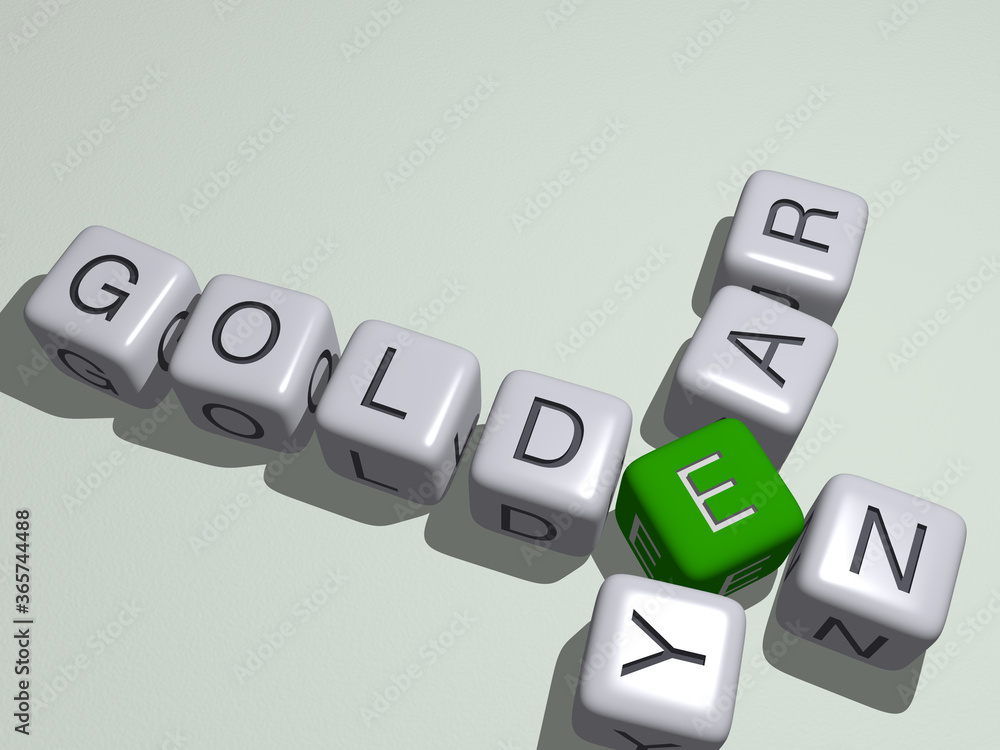 golden year combined by dice letters and color crossing for the related meanings of the concept. background and illustration