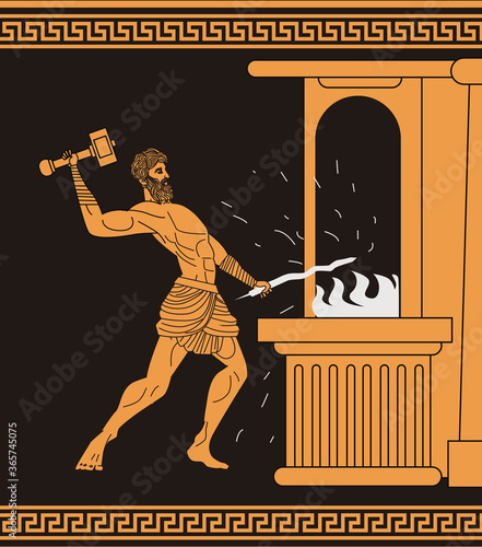 hephaestus vulcan greek god in the blacksmith forge