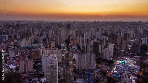 Sunset in the city of Campinas, São Paulo, Brazil, time lapse with drone
