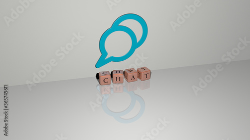 Foto 3D illustration of CHAT graphics and text made by metallic dice letters for the related meanings of the concept and presentations
