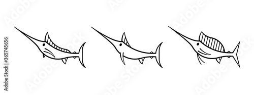 Big fish outline vector icons including a blue marlin, swordfish, and sailfish