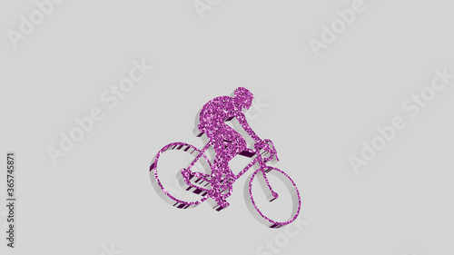 Photography bicycle made by 3D illustration of a shiny metallic sculpture on a wall with light background